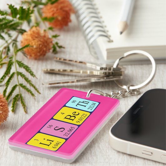 Porte-clés Clavier Lisbeth de nom de table périodique (Devant droit)