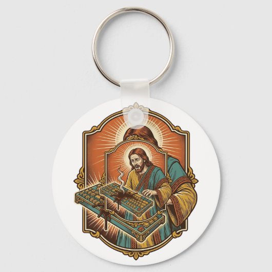 Porte-clés Clavier Mécanique Cassé par un Café Jésus Technolo (Recto)