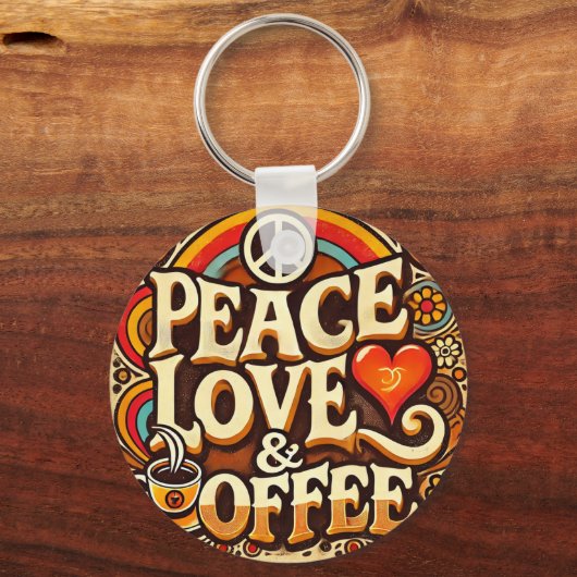 Porte-clés Clavier Retro Peace, Love & Coffee (Recto)