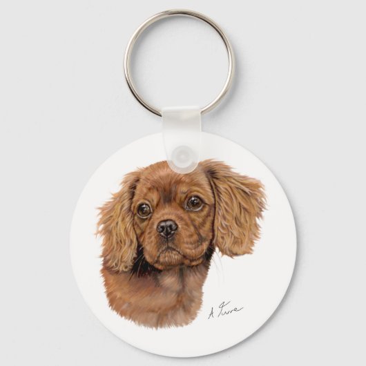 Porte-clés Clavier : Ruby Cavalier roi charles spaniel chiot (Recto)
