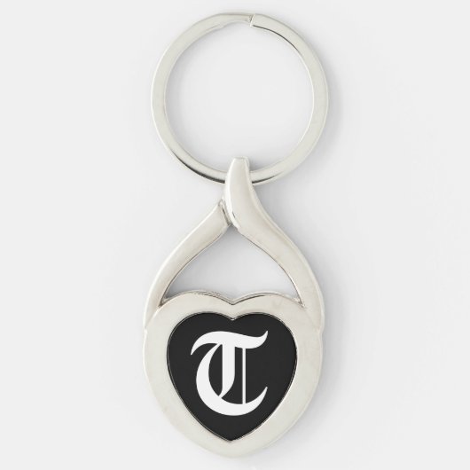 Porte-clés Clavier "T" de coeur noir (Devant)