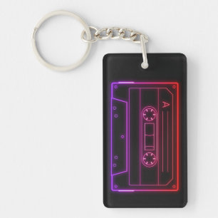 Porte-clés Clé Cassette Néon, Vaporwave Rouge Violet Rétro
