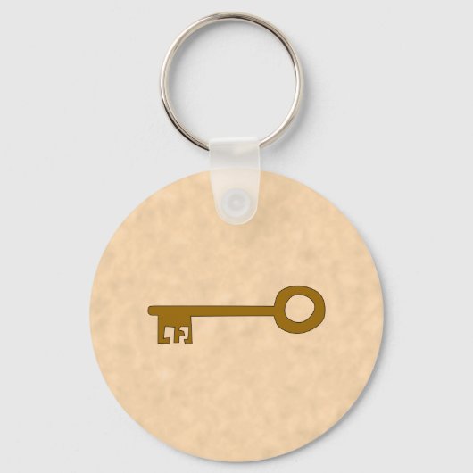 Porte-clés Clé. Clé marron sur fond d'effet parchemin. (Recto)