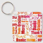 Porte-clés Clé de typographie "Merci" multilingue rouge orang (Recto)