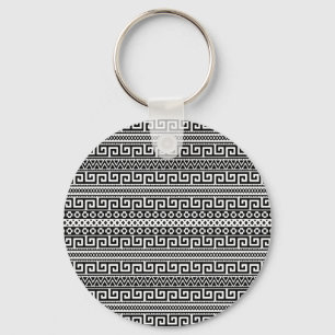 Porte-clés Clé géométrique grecque classique noir et blanc