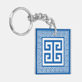 Porte-clés Clé grecque Motif blanc et bleu (Devant gauche)