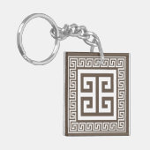 Porte-clés Clé grecque Motif blanc et design Brown (Devant gauche)