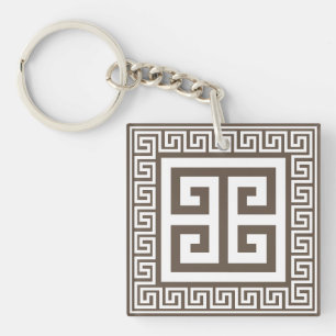 Porte-clés Clé grecque Motif blanc et design Brown