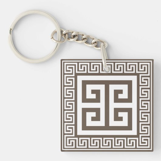 Porte-clés Clé grecque Motif blanc et design Brown (Devant)