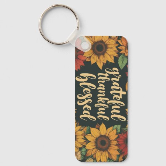 Porte-clés Clé Rectangle en Aluminium Grateful, Thankful, Ble (Recto)