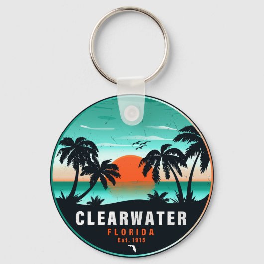 Porte-clés Clearwater Florida Beach Retro Sunset Souvenirs (Recto)