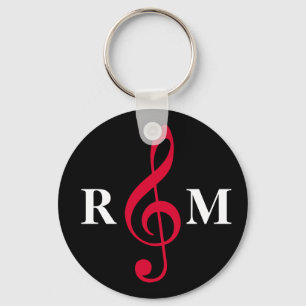 Porte-clés clef rouge trible avec initiales