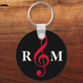 Porte-clés clef rouge trible avec initiales (Recto)