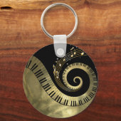 Porte-clés Clés de piano métallique et notes de musique d'or  (Recto)