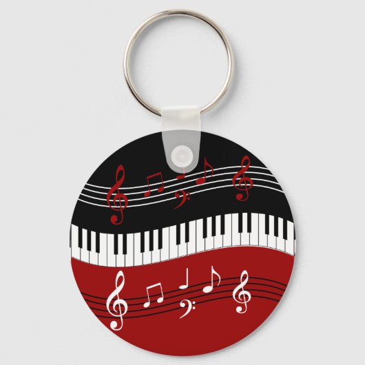 Porte-clés Clés et notes de piano noir rouge élégant (Recto)