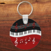 Porte-clés Clés et notes de piano noir rouge élégant (Recto)