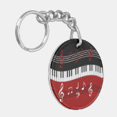 Porte-clés Clés et notes de piano noir rouge élégant (Devant gauche)
