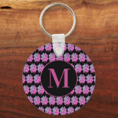Porte-clés Cloches à quatre feuilles noires et roses monogram (Recto)
