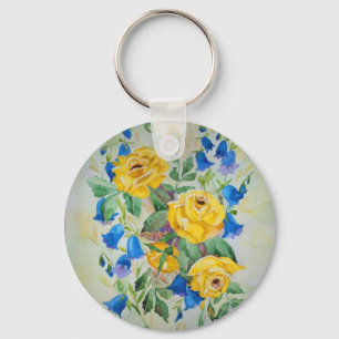 Porte-clés Cloches bleues avec des roses