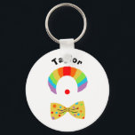 Porte-clés Clown with Rainbow Wig Illustration Personalized<br><div class="desc">Create your own personalized clown keychain.  It features an illustration of a clown wearing a rainbow colored wig,  red clown nose and yellow polka dot bow tie and is ready to be customized with a name or other custom text. Makes a great party favor for clown-themed birthday parties.</div>