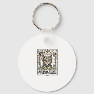 Porte-clés Club Chat Néon Chat Cyberpunk Vintage Art Vector S