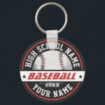 Porte-clés Club de baseball du lycée Sports personnalisés<br><div class="desc">Cadeaux sportifs personnalisés et marchandises pour l'équipe sportive scolaire. Tous les textes sont modifiables pour convenir à votre occasion. La couleur Arrière - plan est modifiable à l'aide de l'outil de conception. Un souvenir parfait pour l'entraîneur scolaire et les diplômés qui sont aussi de grands athlètes.</div>