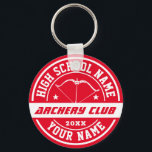 Porte-clés Club de tir à l'arc de l'école Sports personnalisé<br><div class="desc">Cadeaux sportifs personnalisés et marchandises pour l'équipe sportive scolaire. Tous les textes sont modifiables pour convenir à votre occasion. La couleur Arrière - plan peut être modifiée à l'aide de l'outil de conception. Un souvenir parfait pour l'entraîneur scolaire et les diplômés qui sont aussi de grands athlètes.</div>