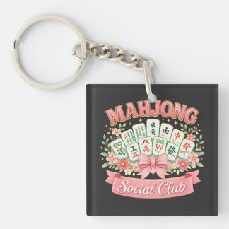 Porte-clés Club Social de Mahjong Ruban Floral Rose