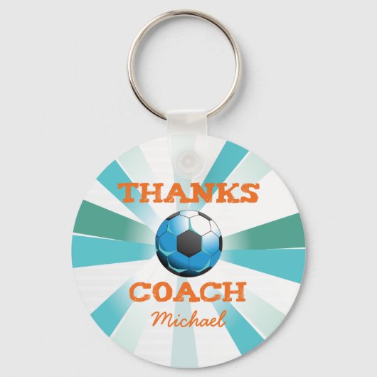 Porte-clés Coach de football Merci, Orange sur Turquoise, Sta (Recto)