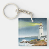 Porte-clés Coastal Lighthouse with Light Beam Postcard (Devant)