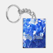 Porte-clés Cobalt bleu floral élégant bleu hydrangées (Devant gauche)
