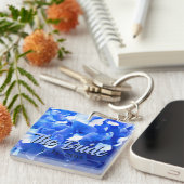 Porte-clés Cobalt bleu floral élégant bleu hydrangées (Devant Droit)