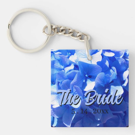 Porte-clés Cobalt bleu floral élégant bleu hydrangées (Devant)