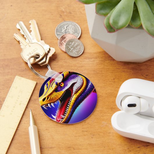 Porte-clés Cobra rouge vif violet blanc et jaune écailles (Bureau)