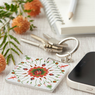 Porte-clés Coccinelle de Noël Rouge Blanc Vert