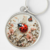 Porte-clés Coccinelle Fleurs Papillon Art Déco (Devant)