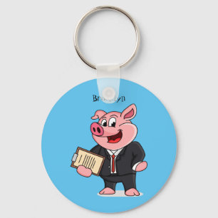 Porte-clés Cochon amusant en costume d'affaires dessin animé
