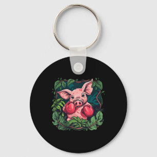 Porte-clés Cochon de boxe avec gants de boxe Kickboxing Boîte