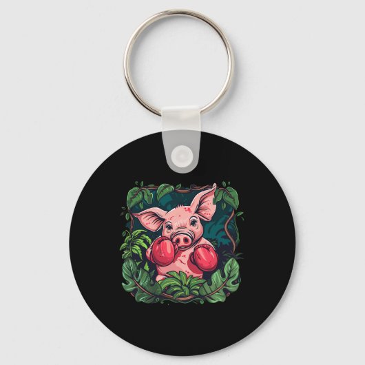 Porte-clés Cochon de boxe avec gants de boxe Kickboxing Boîte (Recto)