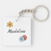 Porte-clés Cochon de dessin mignon en fleurs Personnalisé (Dos)