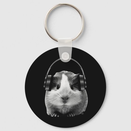 Porte-clés Cochon De Guinée Mignonne À L'Écoute Du Dubstep (Recto)