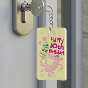 Porte-clés Cochon Drôle Ajouter L'âge Géant Gâteau D'annivers