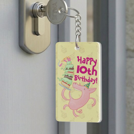Porte-clés Cochon Drôle Ajouter L'âge Géant Gâteau D'annivers