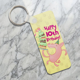 Porte-clés Cochon Drôle Ajouter L'âge Géant Gâteau D'annivers