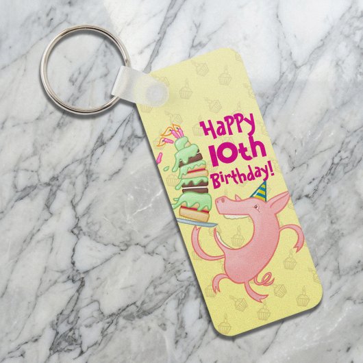Porte-clés Cochon Drôle Ajouter L'âge Géant Gâteau D'annivers