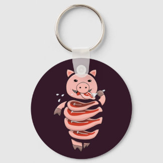 Porte-clés Cochon Drôle Manger Des Steaks De Lui-Même