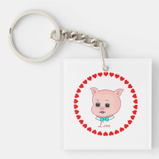 Porte-clés Cochon mignon et coeurs (Devant)