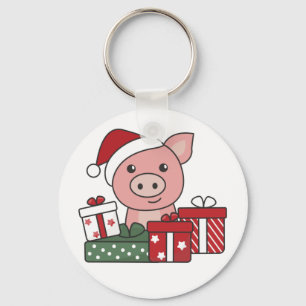 Porte-clés Cochon Noël Cadeau d'hiver Animaux d'hiver Cochons