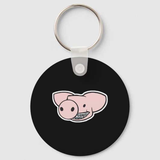 Porte-clés cochon souriant avec accolades (Recto)
