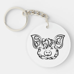 Porte-clés Cochon tribal noir et blanc